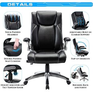 COLAMY Home Office Executive Desk Chair Bonded Leather Computer Task Chair Adjustable Lumbar Support Flip-up Arms Swivel Ergonomic Design