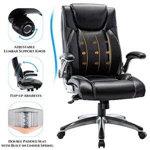 COLAMY Home Office Executive Desk Chair Bonded Leather Computer Task Chair Adjustable Lumbar Support Flip-up Arms Swivel Ergonomic Design