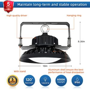 Deojoy UFO LED High Bay Light 100W (14000LM) 6000K Daylight, 350W HID/HPS Equivalent,IP65 Waterproof LED Warehouse Lights, Commercial Shop Workshop Garage Factory Area Lighting Fixture (100W)