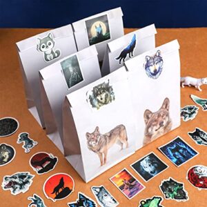 24 Pcs Wolf Party Treat Bags Wolf Goodie Favor Treat Bags Wolf Paper Present Bags with 24 Pcs Wolf Field Stickers for Wolf Themed Gift Bags Wolf Birthday Party Decorations Supplies