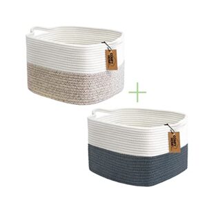 comfy-homi 13.5"x11"x 9.5" square cotton rope woven basket with handle laundry storage bin (set of 2) - brown and dark grey