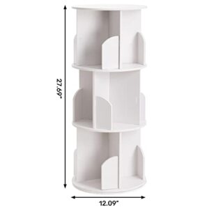 DOEWORKS 3 Tier 360 Rotation Display Bookcase, Rotating Stackable Bookshelf Organizer Storage Display Rack for Home Office, White