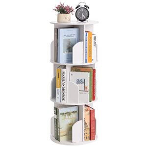 DOEWORKS 3 Tier 360 Rotation Display Bookcase, Rotating Stackable Bookshelf Organizer Storage Display Rack for Home Office, White
