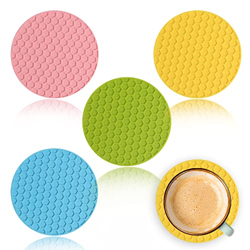 Rubber Jar Opener Gripper Pad, Jar Opener for Weak Hands, Silicone Heat Insulation Pad Round Rubber Grippers for Opening Jars for Elder Kid, People with Arthritic Hands(4PCS)