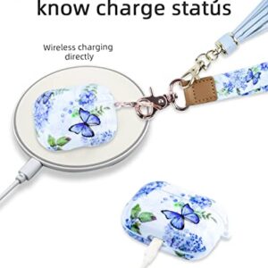 AirPod Pro Case with Wristlet Keychain Wrist Lanyard, OULRAEFS Hard AirPods Pro Case Cute Protective Case Cover with Key Lanyard for Airpods Pro 2019, Gifts for Women Girls, Butterfly