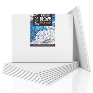 canvas panels 12 pack 8x10 inch, 100% cotton 12.3 oz triple primed canvases for painting, acid-free flat thin canvas blank art canvas boards for acrylic oil watercolor gouache painting