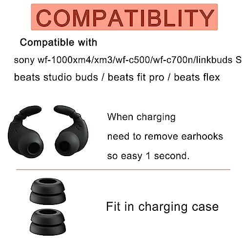 Luckvan Double Flange Ear Tips for Sony WF-1000XM4/1000XM3/WF-C500/WF-C700N Earbuds Tips Replacement Ear Hooks for Sony Earbuds Beast Ear Buds Wingtip Fit in Case Black