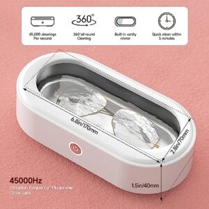 Ultrasonic Cleaner Jewelry Cleaner,Mankiw Portable Professional Jewelry Cleaner Ultrasonic Machine with Stainless Steel Tank for Cleaning Jewelry Eyeglasses Watches Shaver Heads(White)