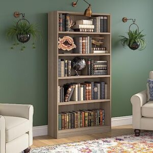 Bush Furniture Universal Tall 5 Shelf Bookcase in Natural Cherry