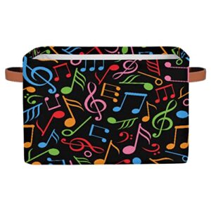 colorful music note rectangle storage basket with handles foldable fabric laundry basket storage cubes for toys organizer, closet, shelf,1 pcs