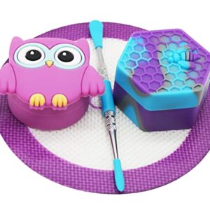 Vitakiwi Wax Silicone Container 26ml Hexagon 11ml Owl with 4.98" Round Mat and 4.8" Stainless Steel Carving Tool (Purple)