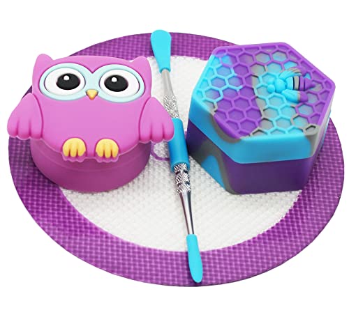 Vitakiwi Wax Silicone Container 26ml Hexagon 11ml Owl with 4.98" Round Mat and 4.8" Stainless Steel Carving Tool (Purple)