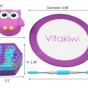 Vitakiwi Wax Silicone Container 26ml Hexagon 11ml Owl with 4.98" Round Mat and 4.8" Stainless Steel Carving Tool (Purple)