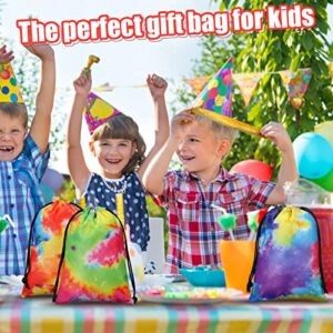 Zhengmy Tie Dye Party Birthday Gift Bags 10 x 7 Inch Treat Goodie Drawstring Favor for Kids Supplies Candy Beach Luau (Graffiti Style, 24 Pack)