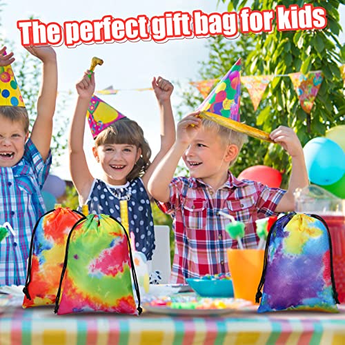 Zhengmy Tie Dye Party Birthday Gift Bags 10 x 7 Inch Treat Goodie Drawstring Favor for Kids Supplies Candy Beach Luau (Graffiti Style, 24 Pack)