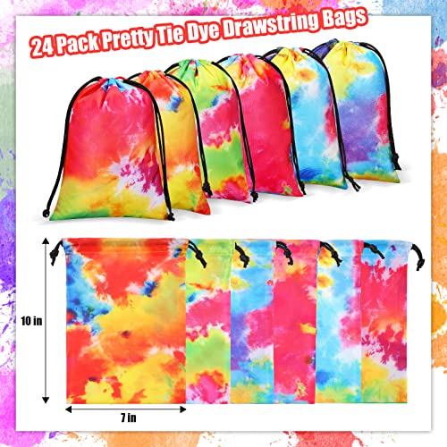 Zhengmy Tie Dye Party Birthday Gift Bags 10 x 7 Inch Treat Goodie Drawstring Favor for Kids Supplies Candy Beach Luau (Graffiti Style, 24 Pack)