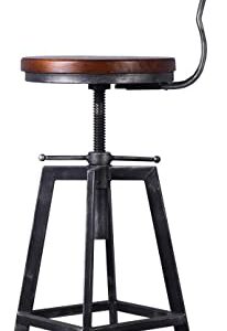 FUBIRUO 3 Piece Industrial Adjustable Bar Table Set, Kitchen Counter Height Dining Table with 2 Stools,Machinist Bar Table and Chairs Set, Bar Height Bistro Table and Swivel Pub Stools Pub Table Set