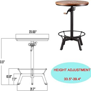 FUBIRUO 3 Piece Industrial Adjustable Bar Table Set, Kitchen Counter Height Dining Table with 2 Stools,Machinist Bar Table and Chairs Set, Bar Height Bistro Table and Swivel Pub Stools Pub Table Set