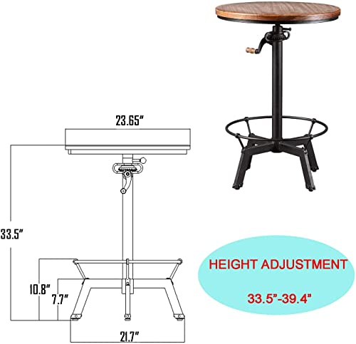 FUBIRUO 3 Piece Industrial Adjustable Bar Table Set, Kitchen Counter Height Dining Table with 2 Stools,Machinist Bar Table and Chairs Set, Bar Height Bistro Table and Swivel Pub Stools Pub Table Set