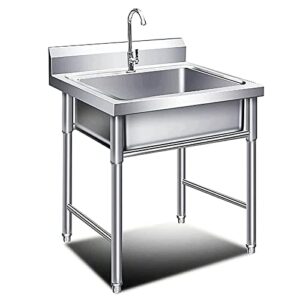 wdnmdy free standing 201 stainless steel commercial sink with faucet utility sink outdoor sink single bowl laundry utility room sinks for indoor bathroom restaurant, 60*60*80cm
