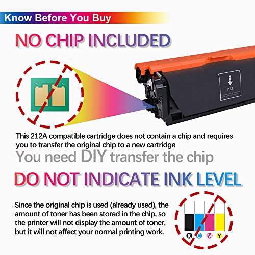 CHENPHON Remanufactured Toner Cartridge Replacement for HP 212A丨W2120A W2121A W2122A W2123A for Color Laserjet Enterprise M554 M555 MFP M578 Flow MFP M578 Series Printer - NO CHIP [KCMY-4Pack]