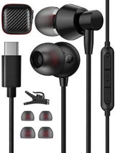 usb type c headphones in-ear earphones usb c wired earbuds with mic volume control crisp sound bass for samsung galaxy s23 s22 s21 s20 ultra note 10+ a53 z flip4 fold4,ipad pro air,pixel 7 6 pro 6a 5