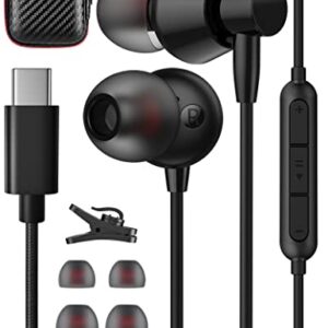 USB Type C Headphones in-Ear Earphones USB C Wired Earbuds with Mic Volume Control Crisp Sound Bass for Samsung Galaxy S23 S22 S21 S20 Ultra Note 10+ A53 Z Flip4 Fold4,iPad Pro Air,Pixel 7 6 Pro 6a 5