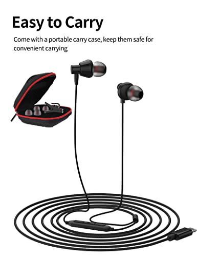 USB Type C Headphones in-Ear Earphones USB C Wired Earbuds with Mic Volume Control Crisp Sound Bass for Samsung Galaxy S23 S22 S21 S20 Ultra Note 10+ A53 Z Flip4 Fold4,iPad Pro Air,Pixel 7 6 Pro 6a 5