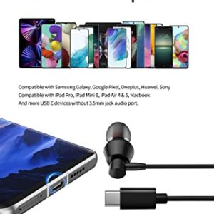 USB Type C Headphones in-Ear Earphones USB C Wired Earbuds with Mic Volume Control Crisp Sound Bass for Samsung Galaxy S23 S22 S21 S20 Ultra Note 10+ A53 Z Flip4 Fold4,iPad Pro Air,Pixel 7 6 Pro 6a 5