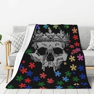 sofevaim halloween blanket, birthday gift for women lover blanket, skull blanket with colorful flowers, fall christmas soft warm bedding plush throw blanket for sofa bed couch 60" x 50''