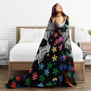 Sofevaim Halloween Blanket, Birthday Gift for Women Lover Blanket, Skull Blanket with Colorful Flowers, Fall Christmas Soft Warm Bedding Plush Throw Blanket for Sofa Bed Couch 60" x 50''