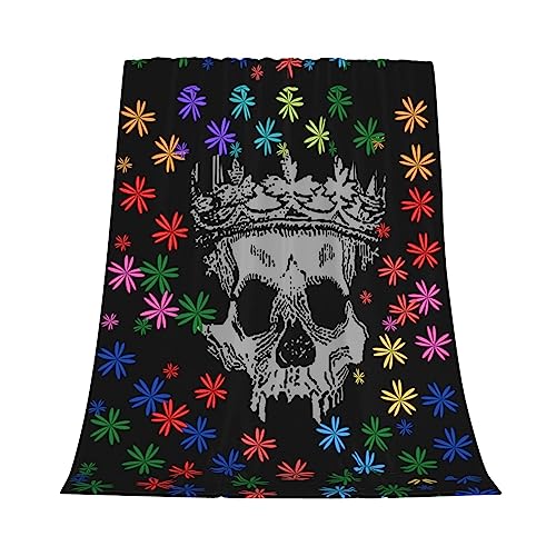 Sofevaim Halloween Blanket, Birthday Gift for Women Lover Blanket, Skull Blanket with Colorful Flowers, Fall Christmas Soft Warm Bedding Plush Throw Blanket for Sofa Bed Couch 60" x 50''