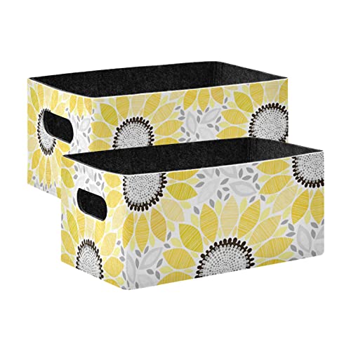 Sunflowers Floral Storage Basket Felt Storage Bin Collapsible Towel Storage Empty Gift Baskets Organizer for Kids Bedroom Magazine