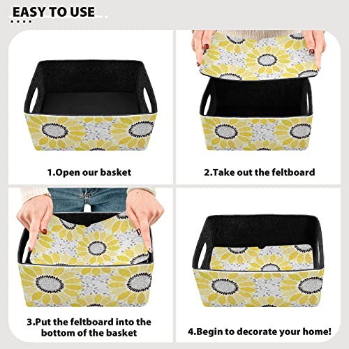 Sunflowers Floral Storage Basket Felt Storage Bin Collapsible Towel Storage Empty Gift Baskets Organizer for Kids Bedroom Magazine