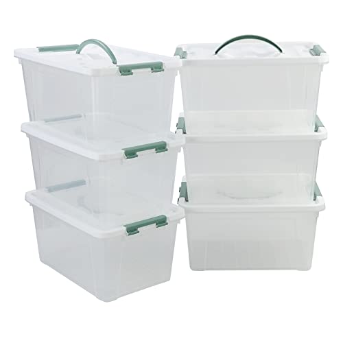 Utiao 12 Quart Clear Plastic Bin with Lid, Latching Storage Box, 6 Packs