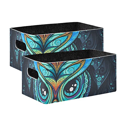 Owl Tribal Ornament Storage Basket Felt Storage Bin Collapsible Toy Bins Decorative Baskets Organizer for Kids Bedroom Magazine