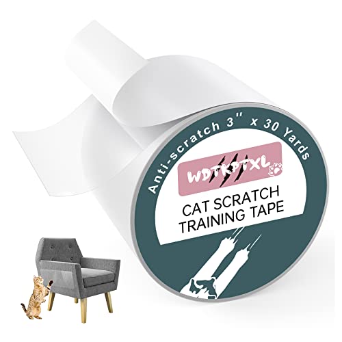 WDTKPTXL Cat Training Tape 3 Inches X 30 Yards Cat Scratch Deterrent Clear Double Sided Anti Cat Scratch Furniture Protector Couch Protector for Cats