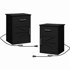 reettic set of 2 nightstand with charging station and usb ports & power outlets, side table with drawer and storage cabinet, sofa end table for bedroom, office, black rctg106be02
