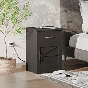 Reettic Set of 2 Nightstand with Charging Station and USB Ports & Power Outlets, Side Table with Drawer and Storage Cabinet, Sofa End Table for Bedroom, Office, Black RCTG106BE02