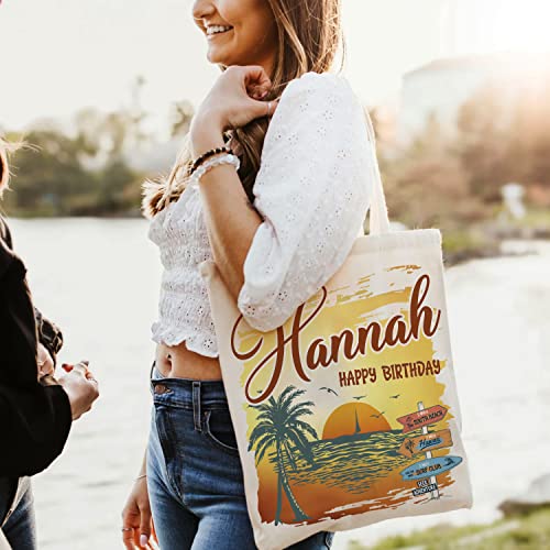 Personalized Beach Canvas Tote Bags Gifts for Girls - 8 Design & 2 Text Line - 15"x16" Custom Shoulder Aloha Summer Bag Gift for Women - Customizable Grocery Bag Custom Large Totes Bag for Holiday C2