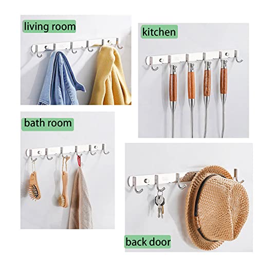 RAYCLOUD Hook Rack Wall Mounted 2 Pack, Heavy Duty Coat Hooks 304 Stainless Steel Metal Hook Hardware Rail for Coat Hat Towel Purse Key