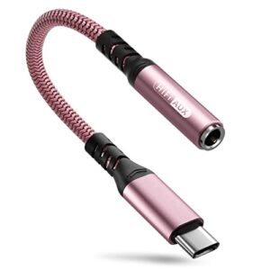 usb type c to 3.5mm headphone jack adapter, okray usb c to aux audio dongle cable cord with hi-res dac chip compatible ipad pro/air 4/mini 6, samsung galaxy s23/s22/s2 note 20, pixel 7/6/5 (rose pink)