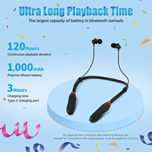 Muitune Bluetooth Earbuds 120 Hours Extra Long Playback with Microphone Headset, i35 Balanced Armature Drivers Stereo in Ear Wireless Ear Buds, Waterproof Workout Neckband Headphones (Black)