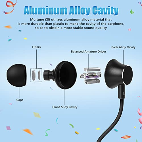 Muitune Bluetooth Earbuds 120 Hours Extra Long Playback with Microphone Headset, i35 Balanced Armature Drivers Stereo in Ear Wireless Ear Buds, Waterproof Workout Neckband Headphones (Black)