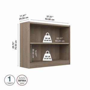 Bush Furniture Universal Small 2 Shelf Bookcase in Ash Gray