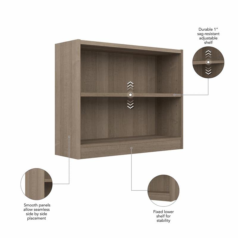 Bush Furniture Universal Small 2 Shelf Bookcase in Ash Gray