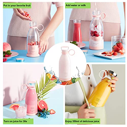 Personal Size Blenders, Portable Blender, USB Blender, Smoothie Mini Blender, 350ml Fresh Juice Blender for Home, Travel, Office, Gym (Pink)