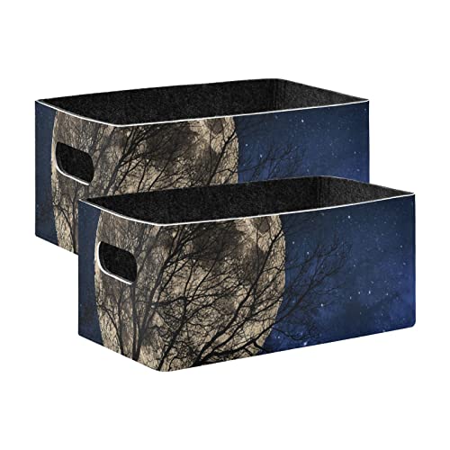 Moon Trees Starry Sky Storage Basket Felt Storage Bin Collapsible Towel Storage Toy Storage Box Organizer for Kids Bedroom Magazine