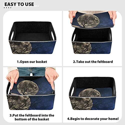 Moon Trees Starry Sky Storage Basket Felt Storage Bin Collapsible Towel Storage Toy Storage Box Organizer for Kids Bedroom Magazine