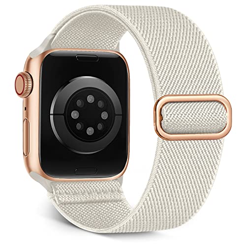 Stretchy Nylon Solo Loop Band Compatible with Apple Watch Bands 38mm 40mm 41mm 42mm 44mm 45mm,Braided Sport Elastic Strap Wristbands for iWatch Apple Watch Series 8 7 6 SE 5 4 3 2 Women Men Starlight